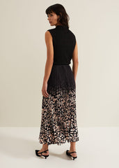 Elmina Abstract Print Pleated Skirt Neutral