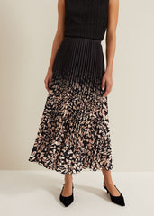 Elmina Abstract Print Pleated Skirt Neutral