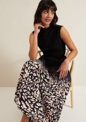 Elmina Abstract Print Pleated Skirt Neutral