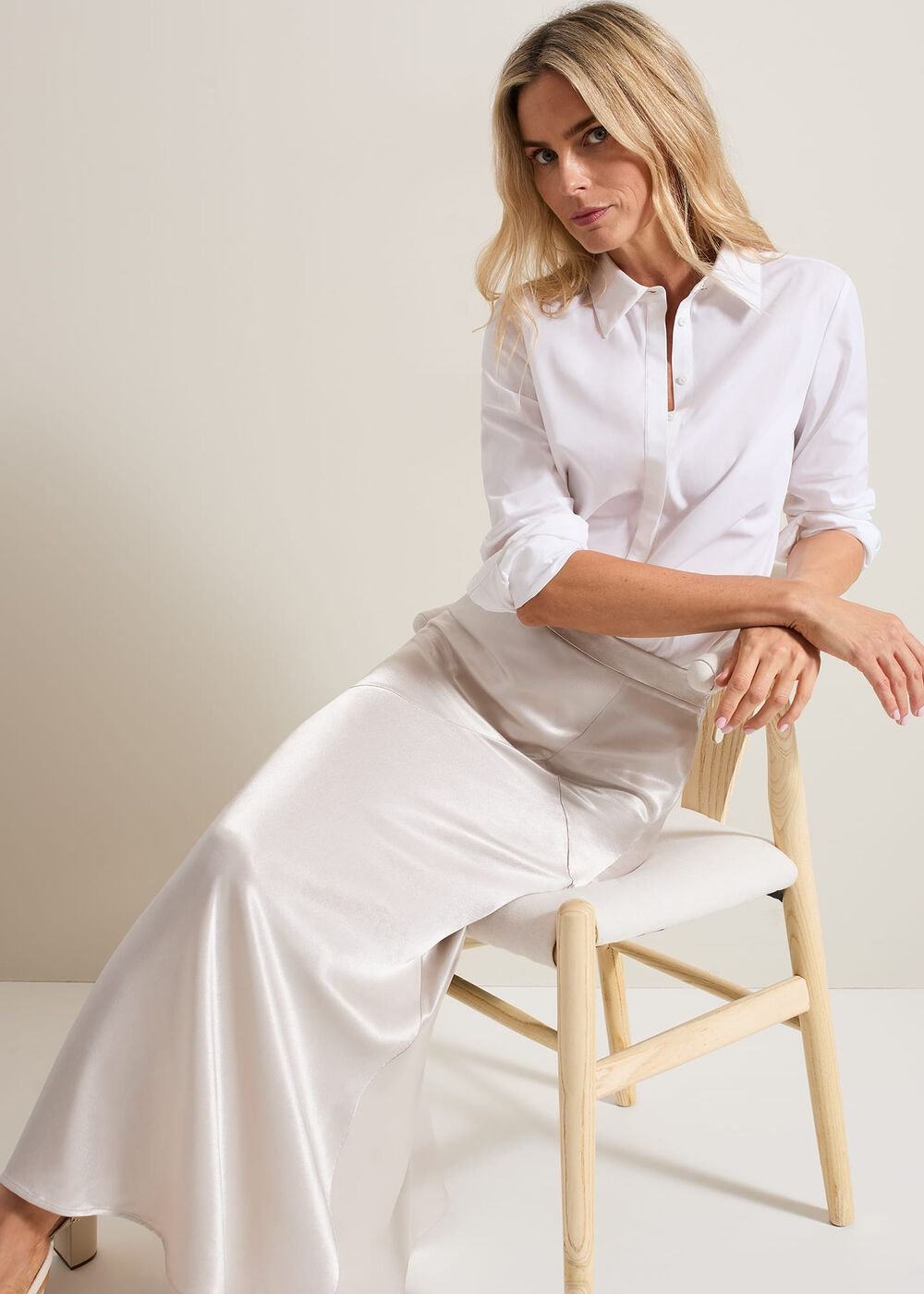 Ophelia Satin Midi Skirt Metallic