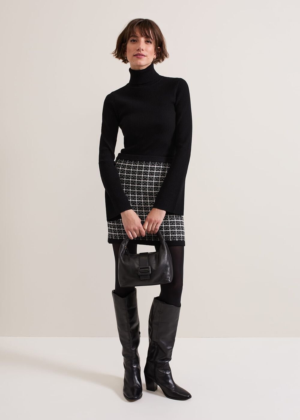Tiffany Lurex Check Skirt Black/Ivory