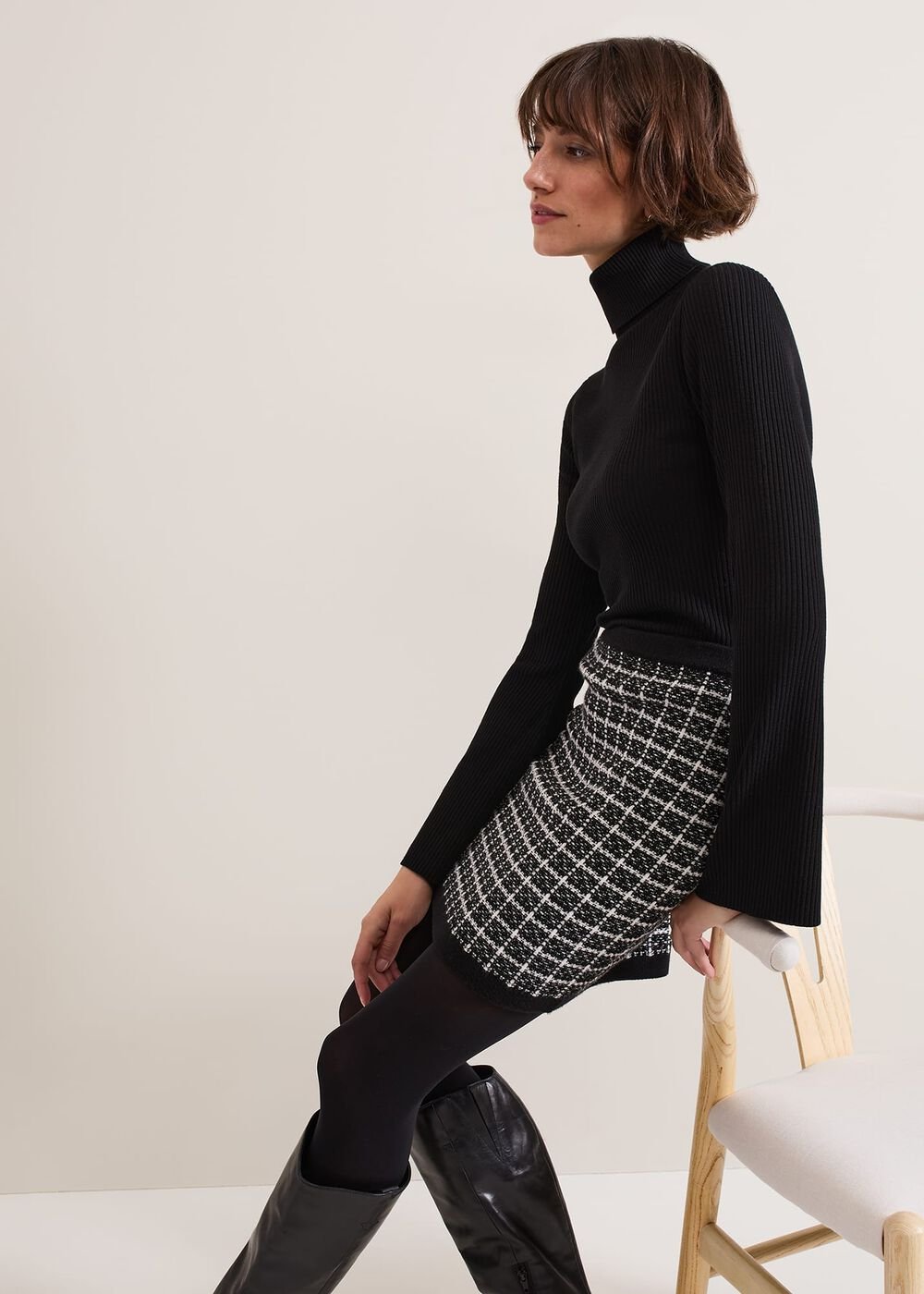 Tiffany Lurex Check Skirt Black/Ivory