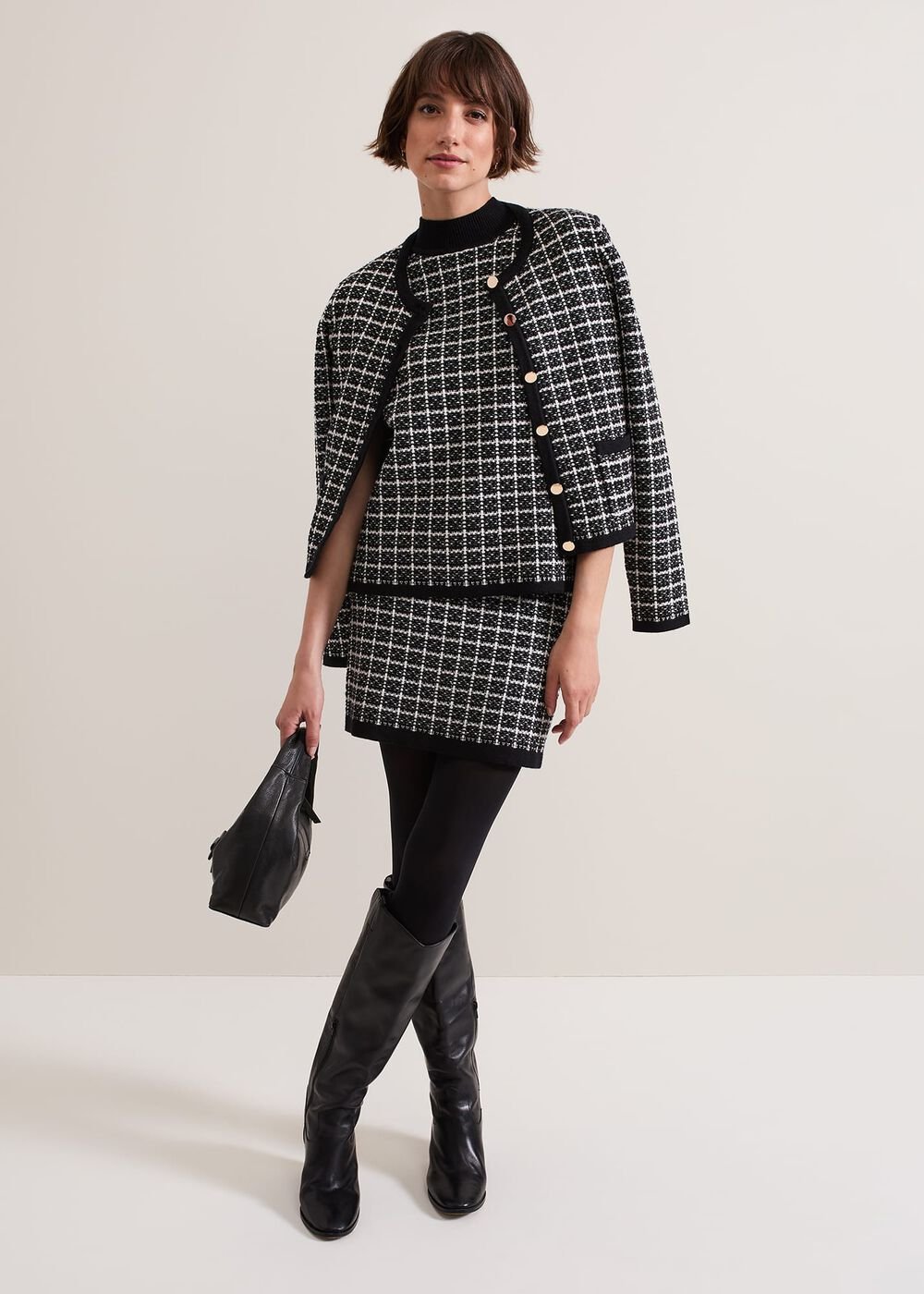 Tiffany Lurex Check Skirt Black/Ivory