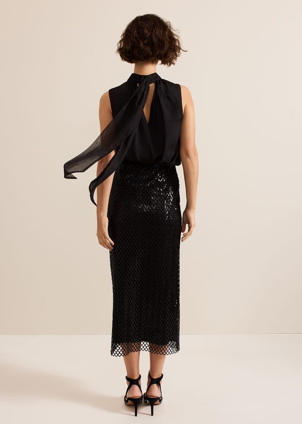 Mauve Black Mesh Sequin Midi Skirt Black