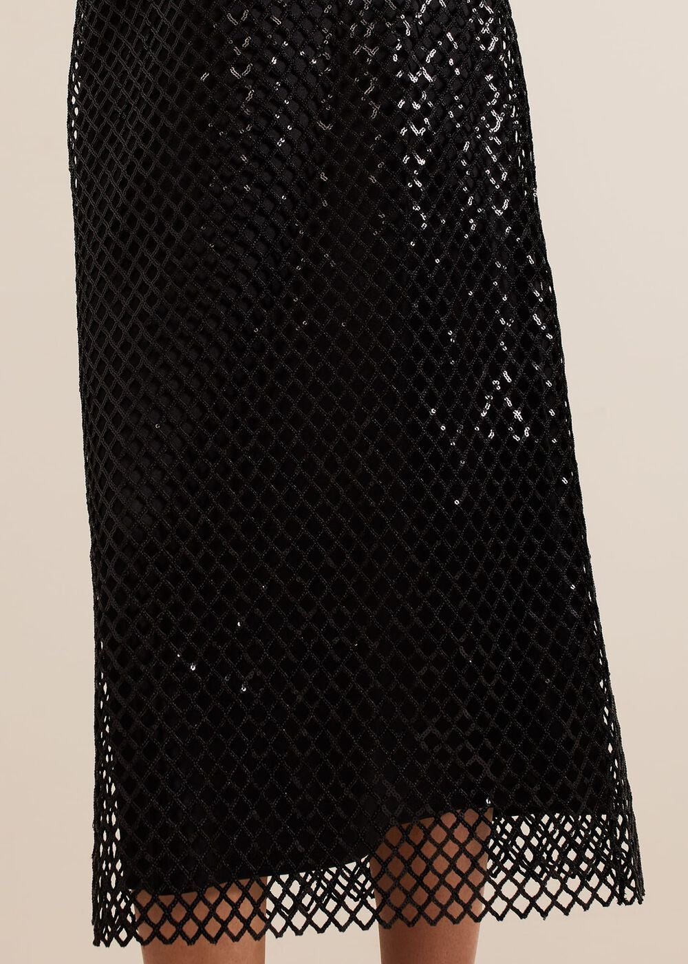 Mauve Black Mesh Sequin Midi Skirt Black