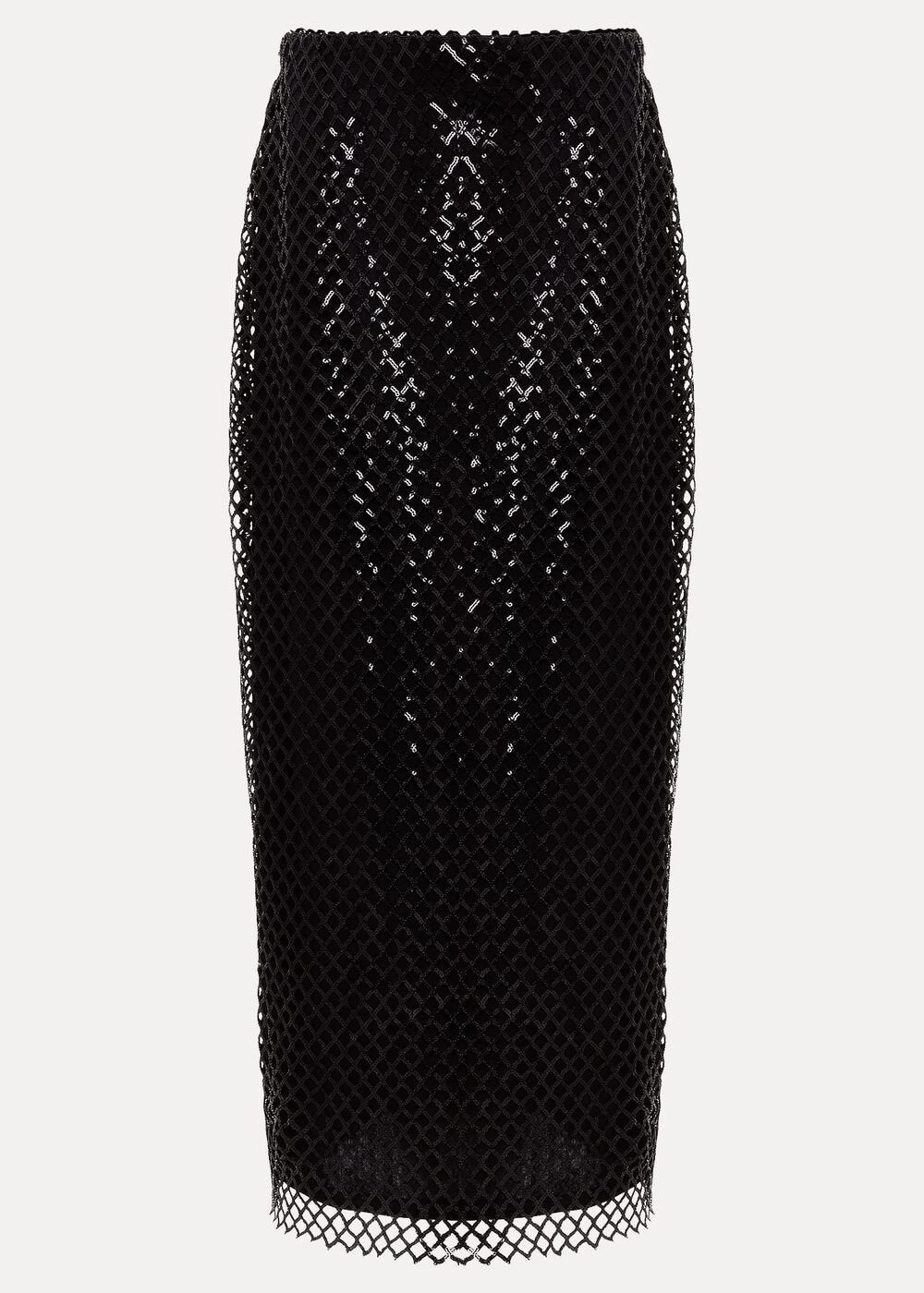 Mauve Black Mesh Sequin Midi Skirt Black