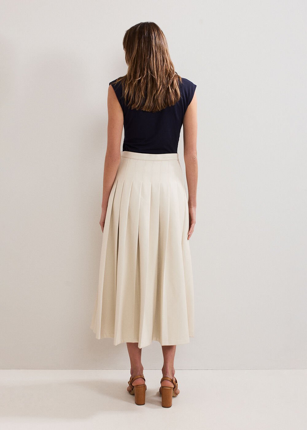 Susie Cream Pu Pleated Midi Skirt Cream