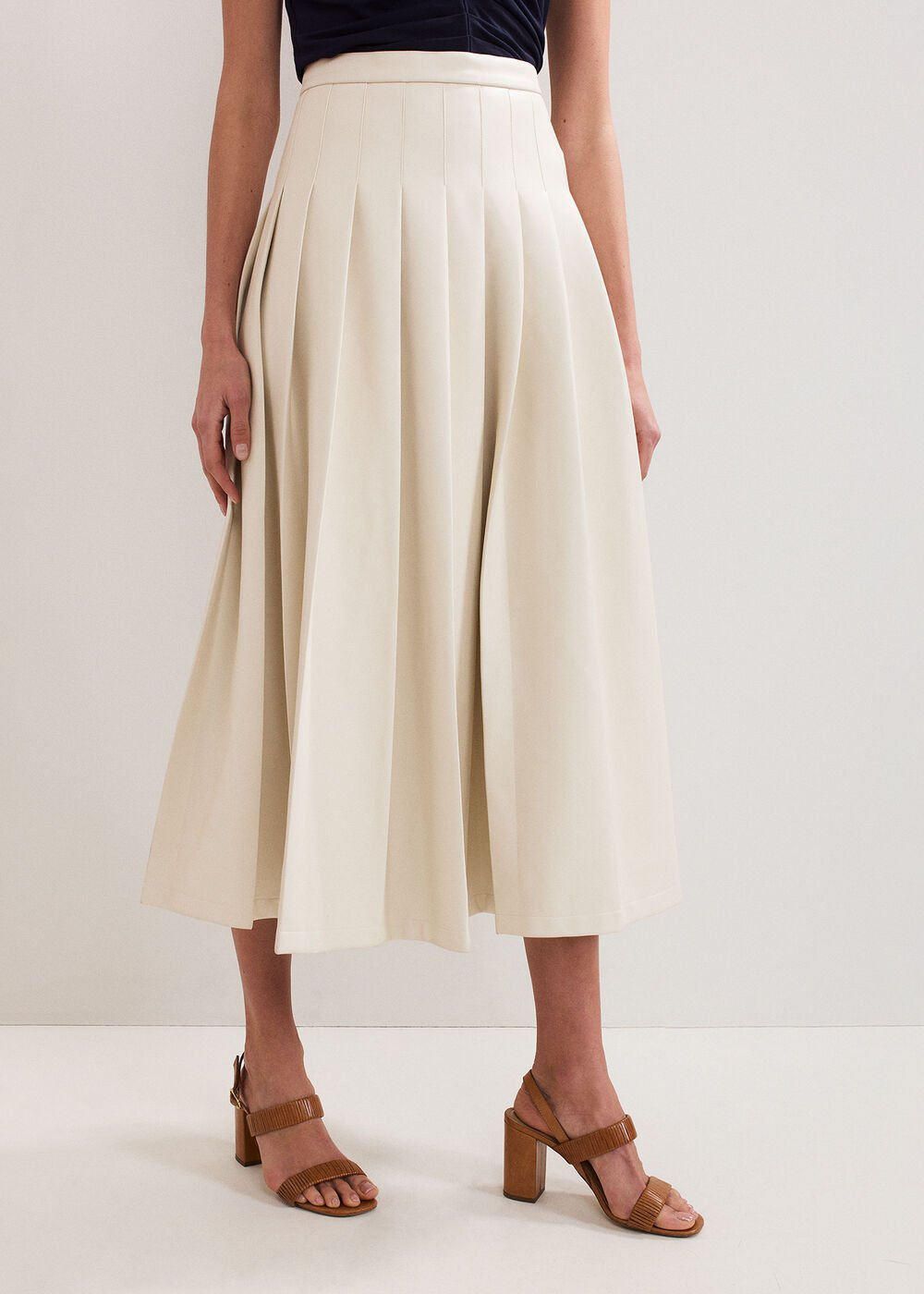 Susie Cream Pu Pleated Midi Skirt Cream