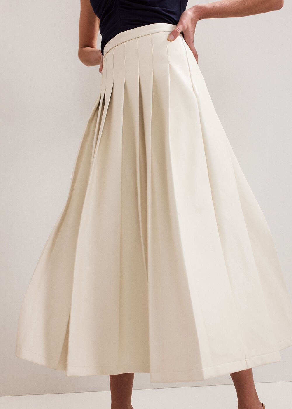 Susie Cream Pu Pleated Midi Skirt Cream