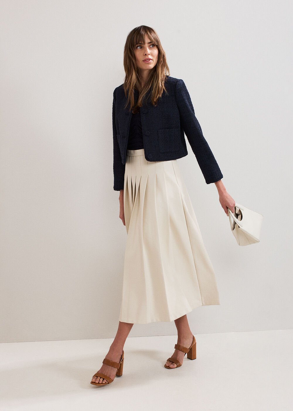Susie Cream Pu Pleated Midi Skirt Cream