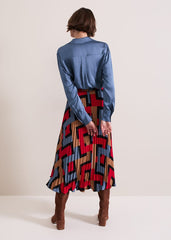 Elmina Geo Pleated Midi Skirt Black