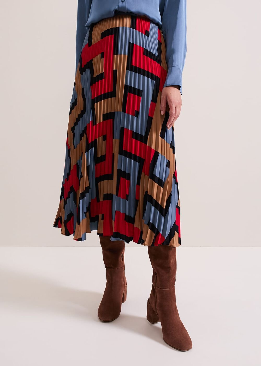 Elmina Geo Pleated Midi Skirt Black
