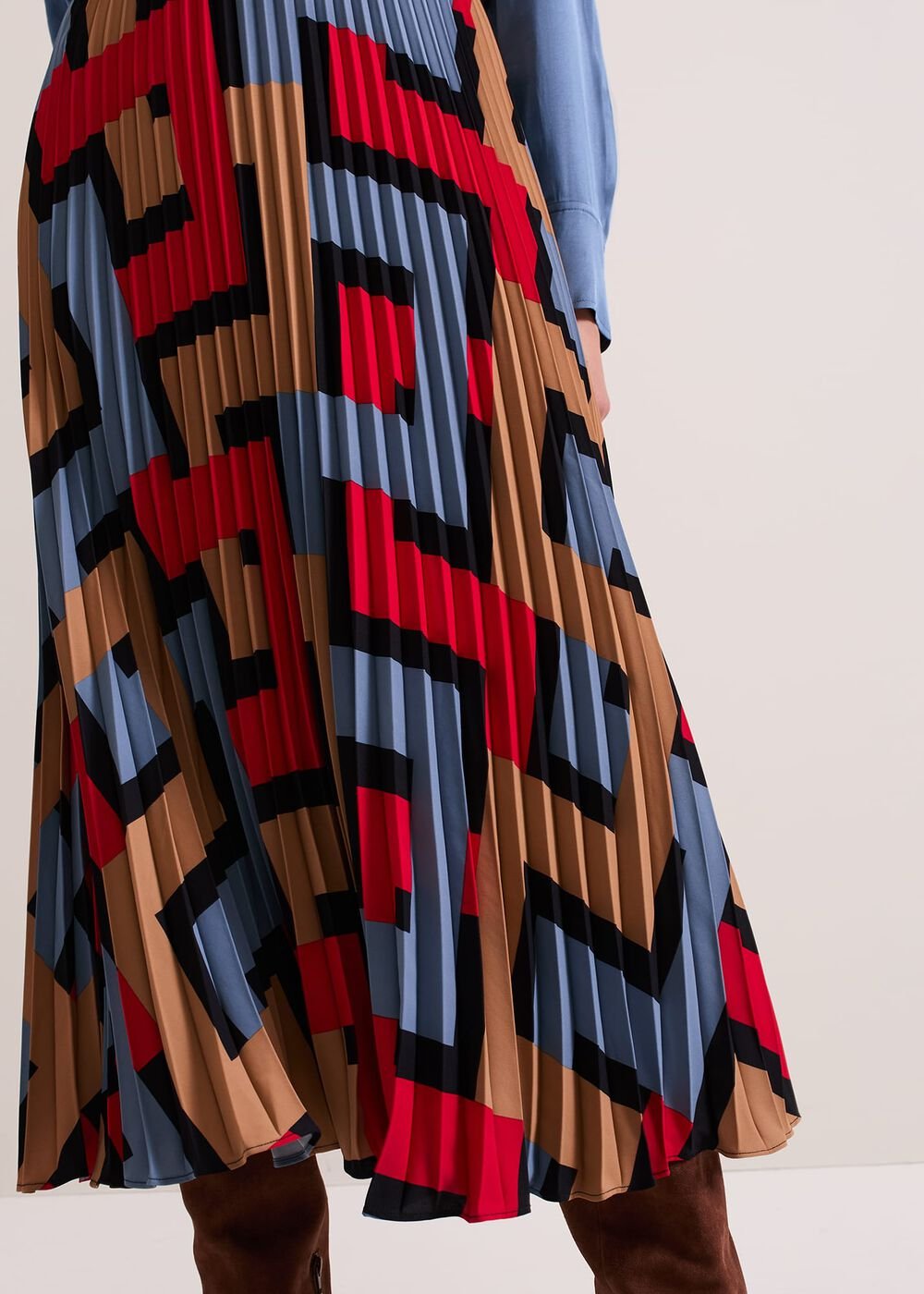 Elmina Geo Pleated Midi Skirt Black
