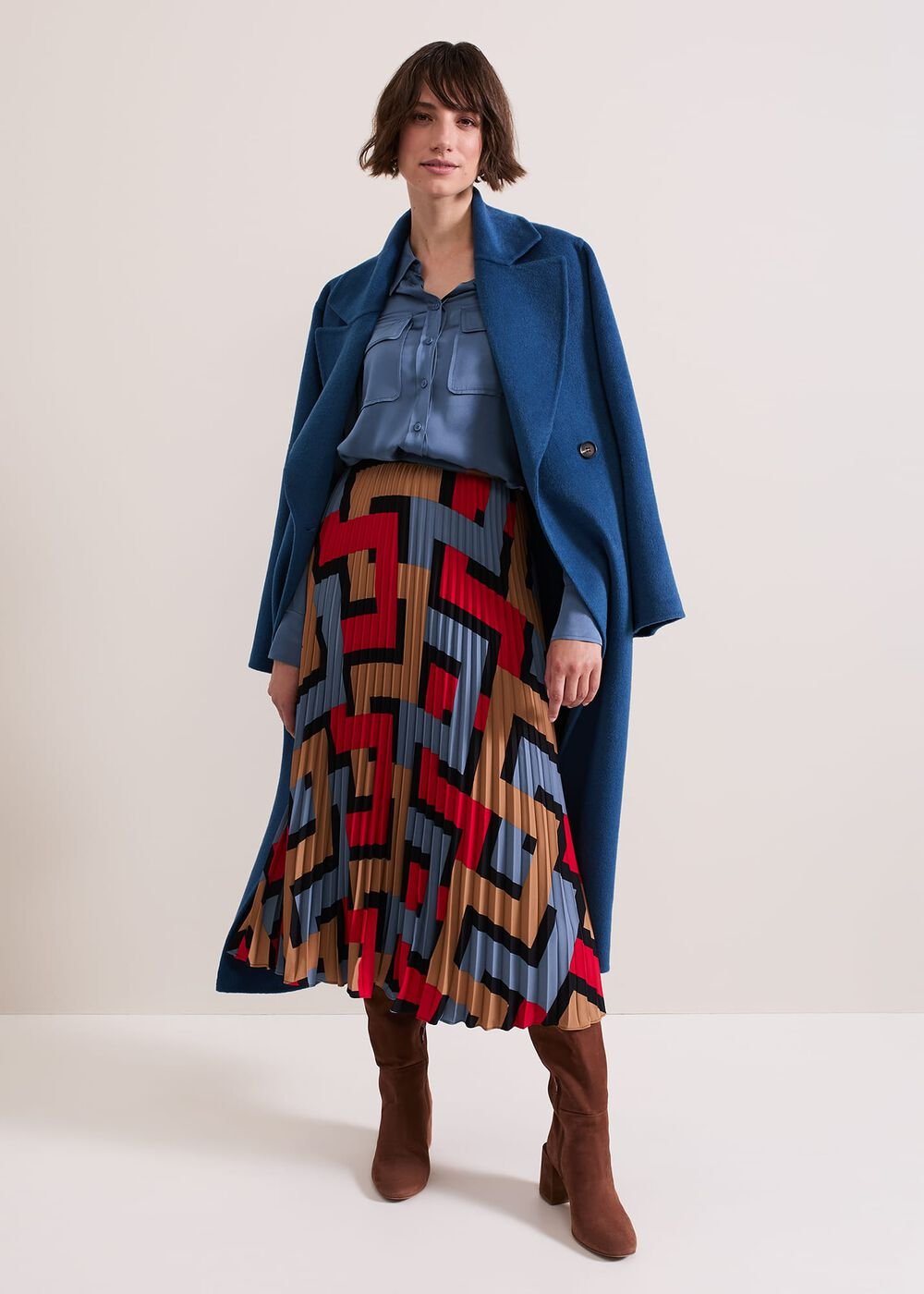 Elmina Geo Pleated Midi Skirt Black