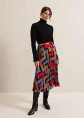 Petite Elmina Geo Pleated Midi Skirt Black