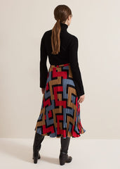Petite Elmina Geo Pleated Midi Skirt Black