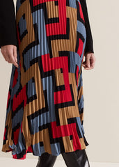 Petite Elmina Geo Pleated Midi Skirt Black