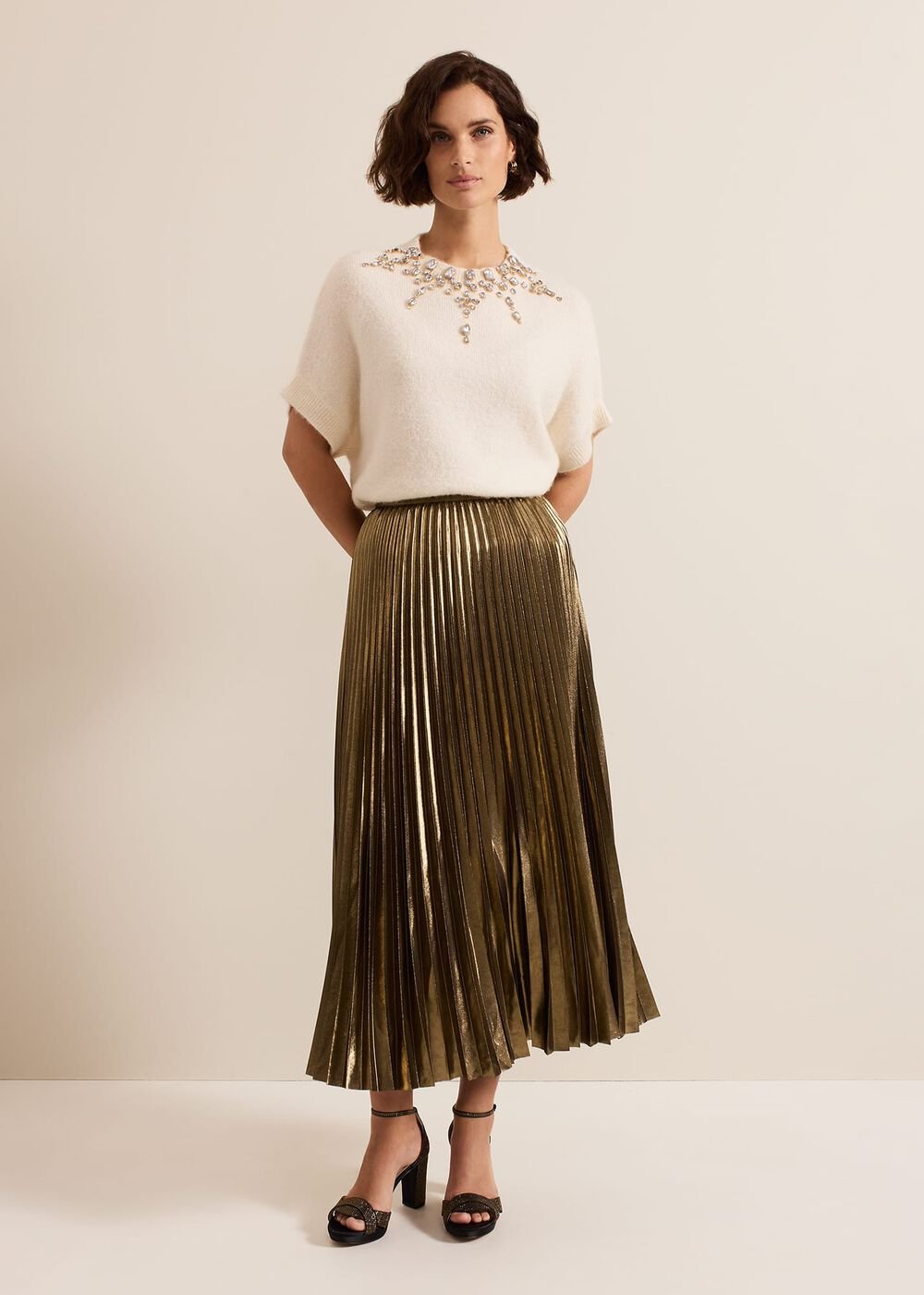 Dhalia Gold Foil Pleated Skirt Gold