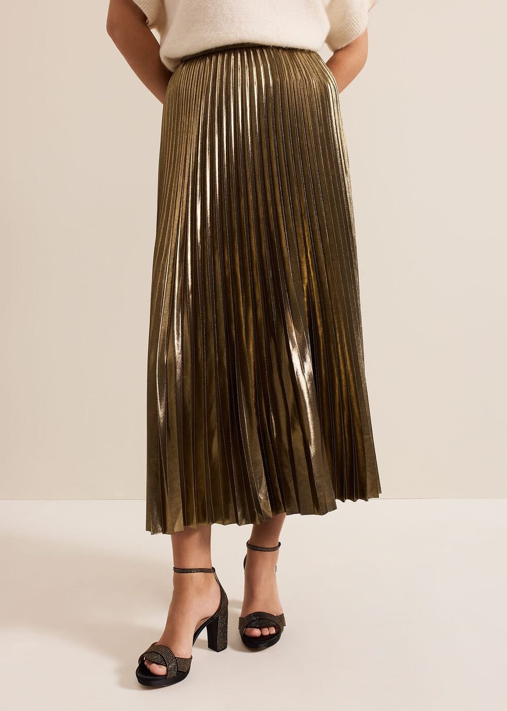 Dhalia Gold Foil Pleated Skirt Gold