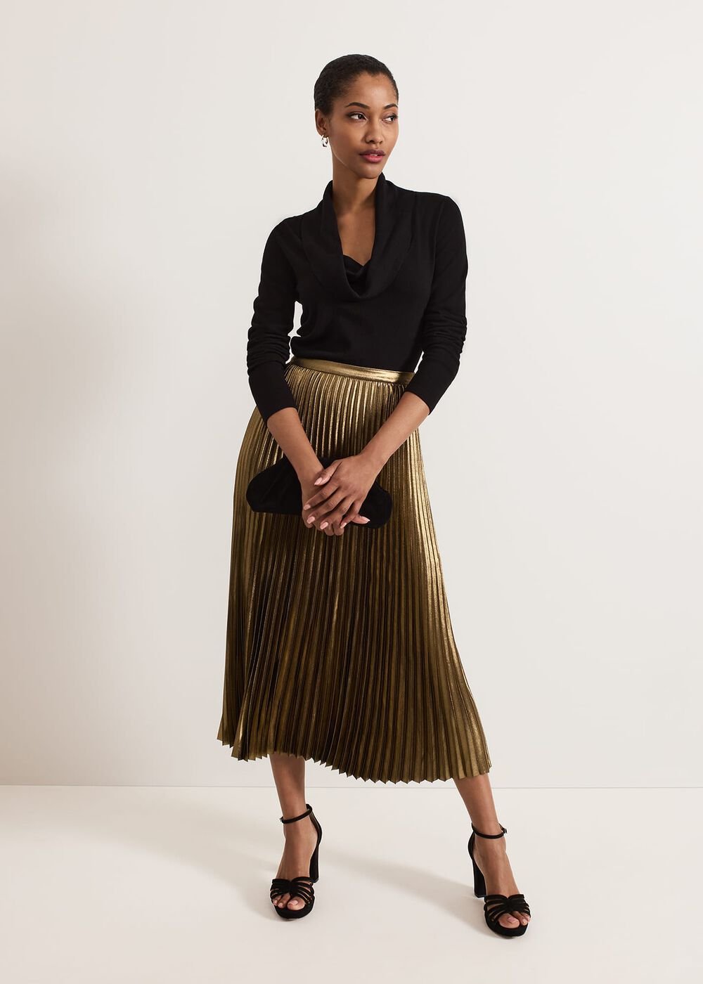 Dhalia Gold Foil Pleated Skirt Gold