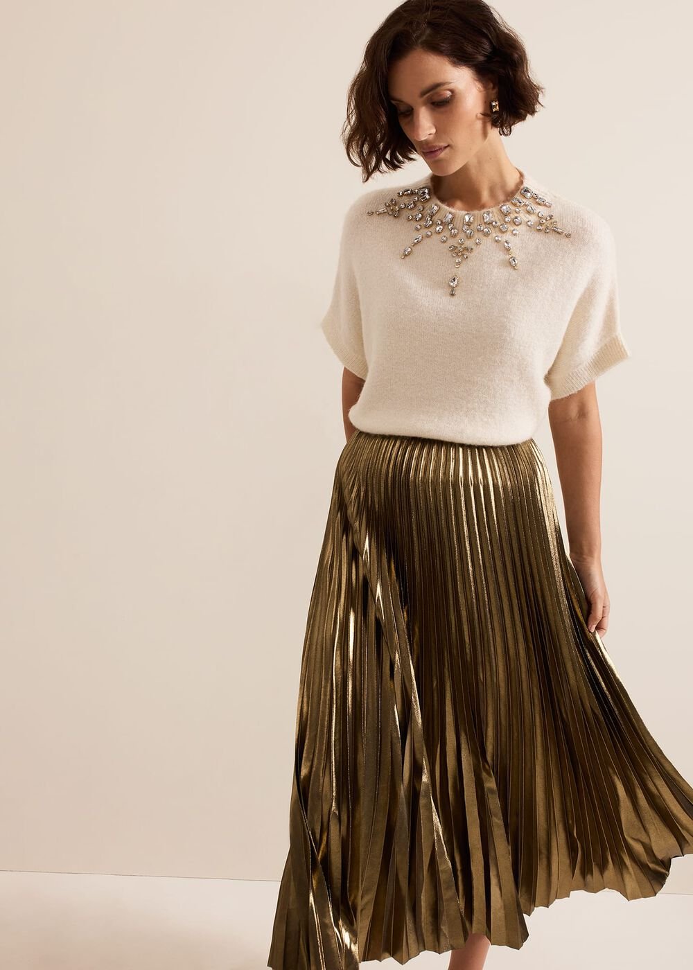 Dhalia Gold Foil Pleated Skirt Gold