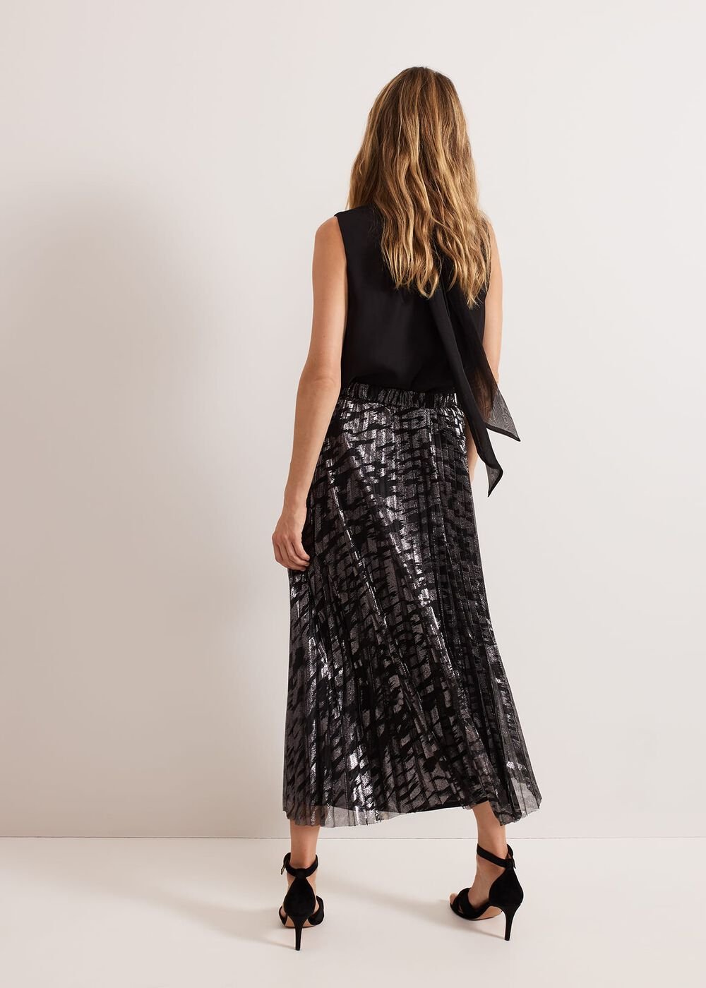 Zoe Metallic Pleated Skirt Metallic