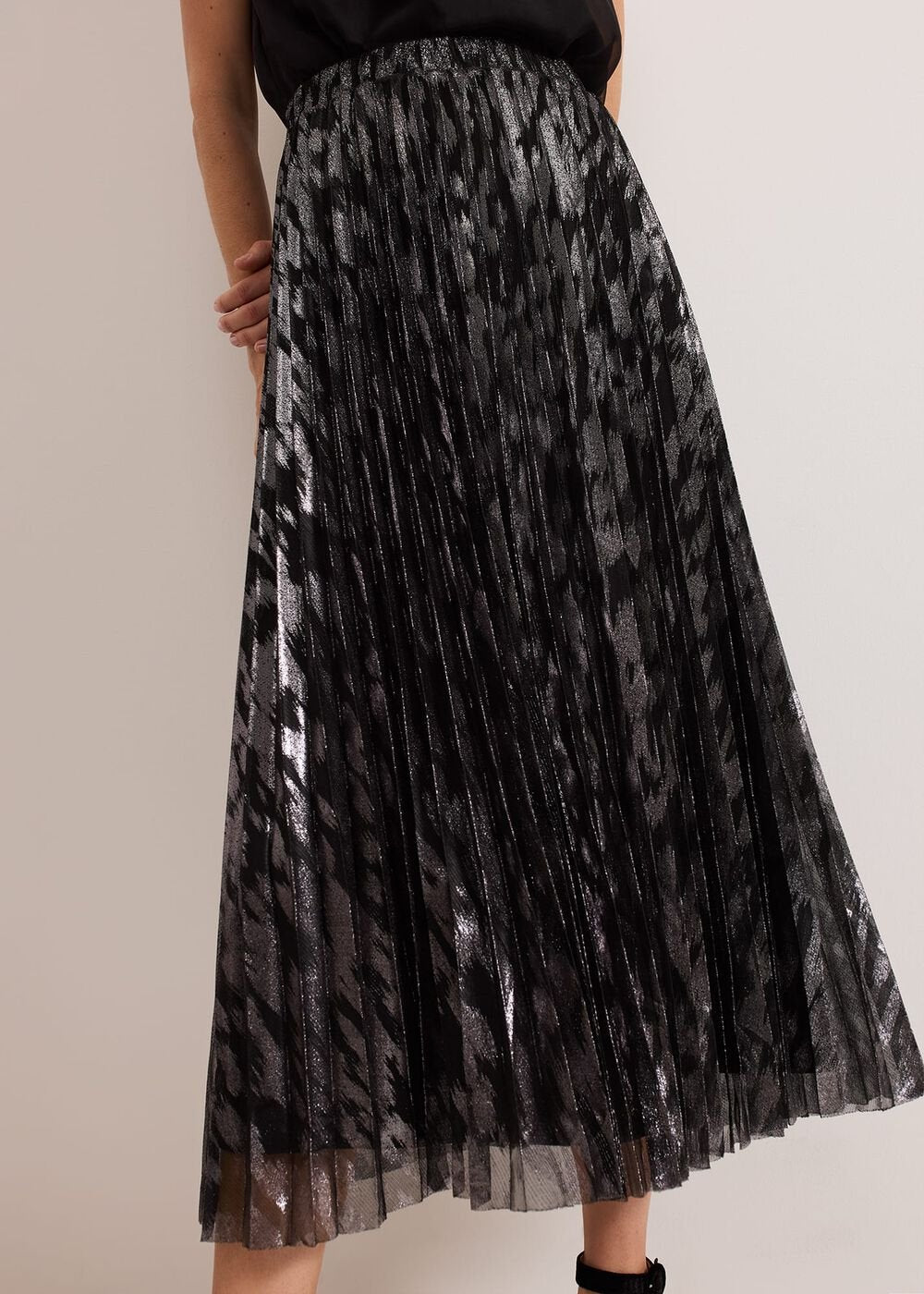 Zoe Metallic Pleated Skirt Metallic