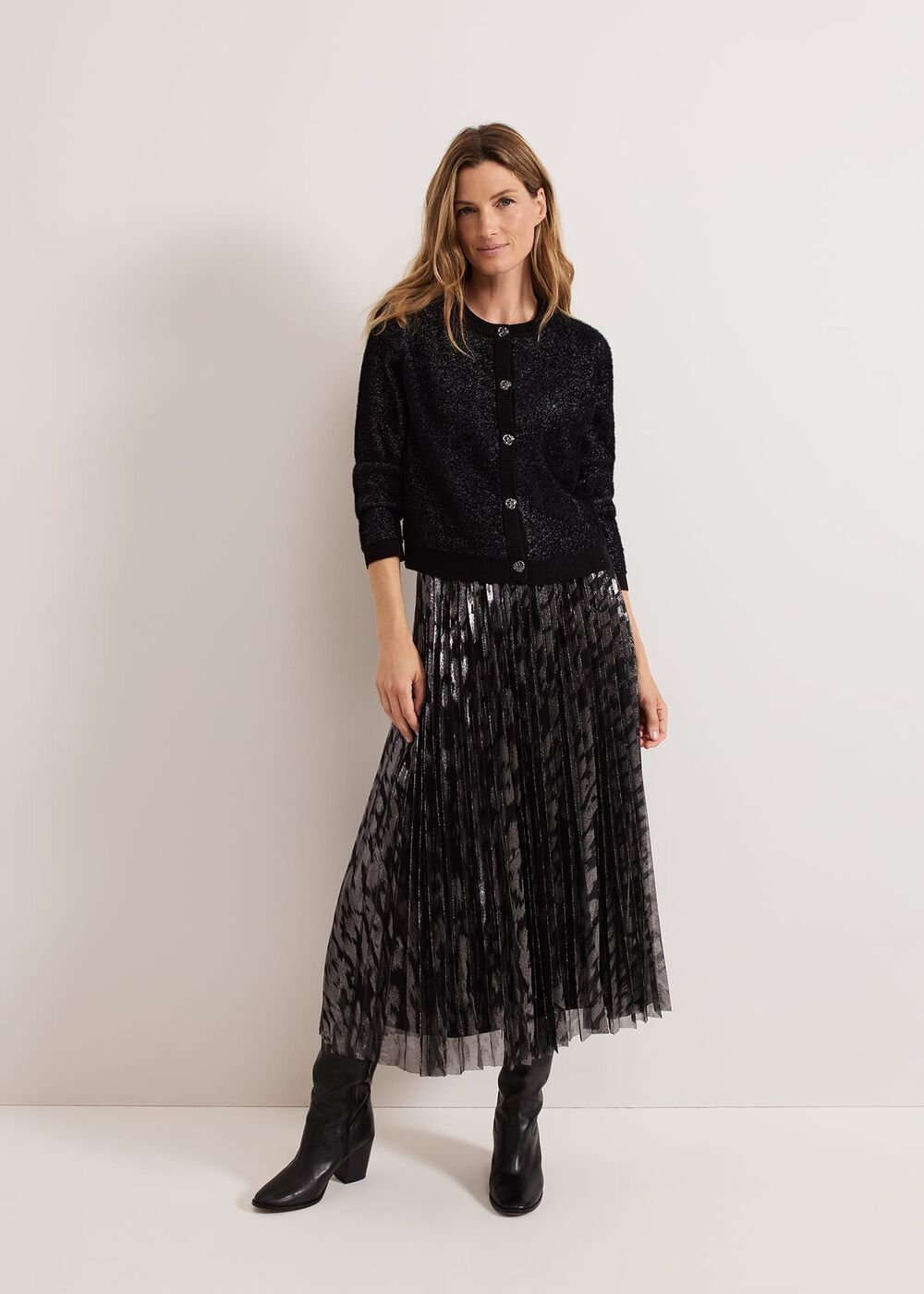 Zoe Metallic Pleated Skirt Metallic
