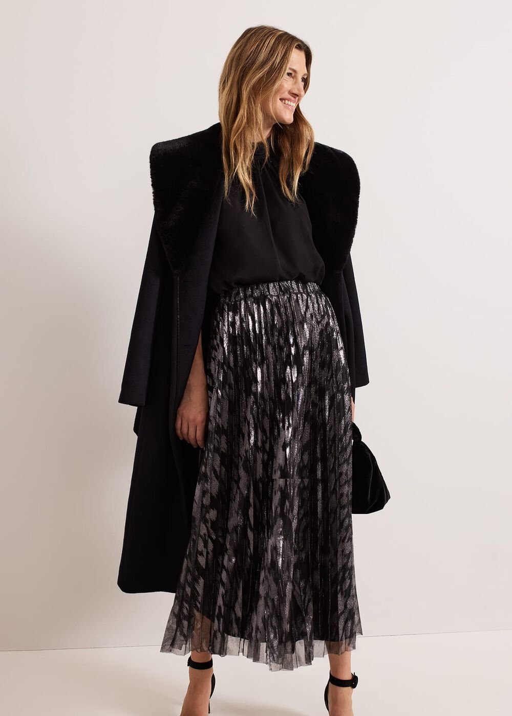 Zoe Metallic Pleated Skirt Metallic