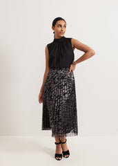 Petite Zoe Metallic Pleated Skirt Metallic