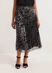 Petite Zoe Metallic Pleated Skirt Metallic