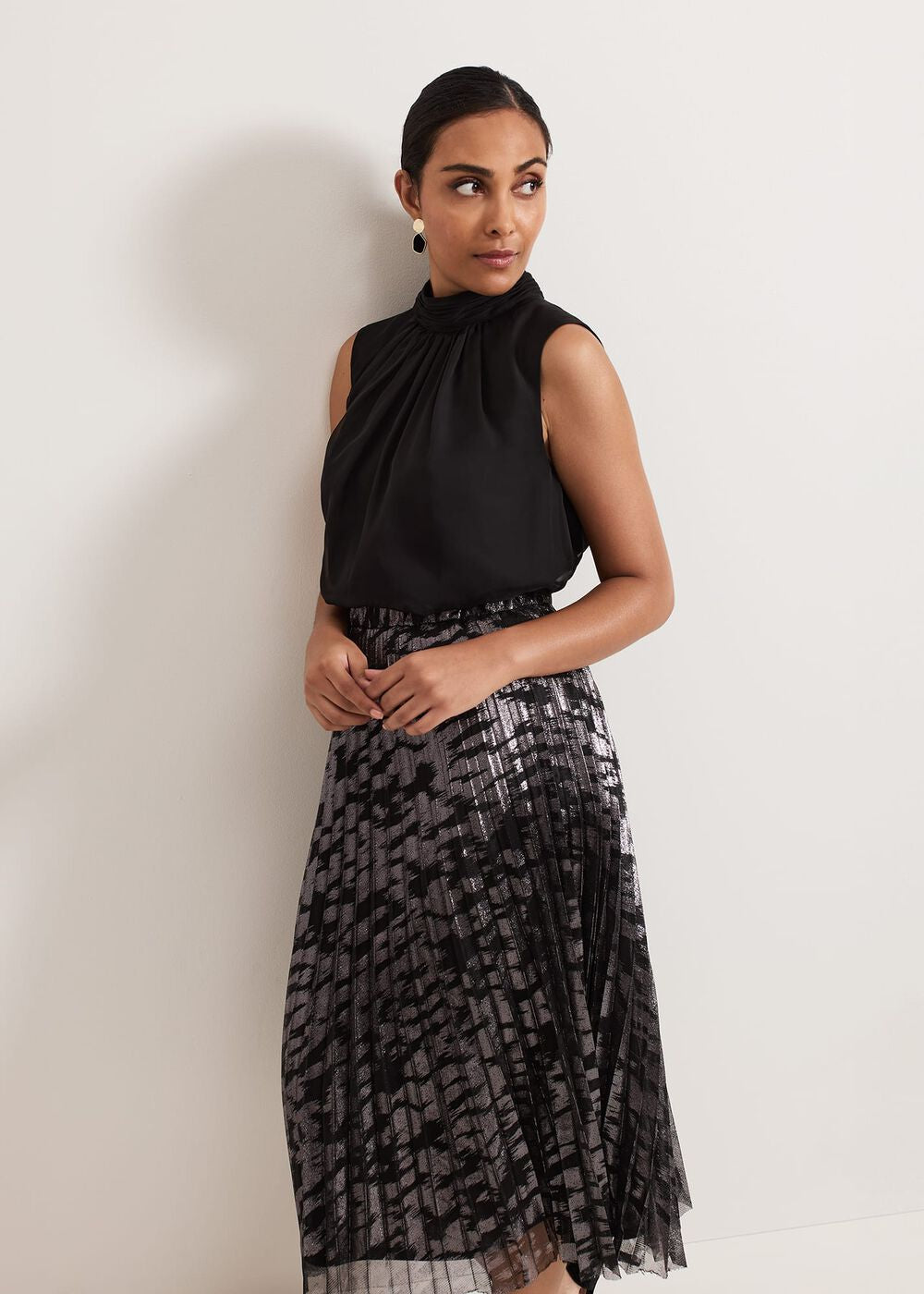 Petite Zoe Metallic Pleated Skirt Metallic