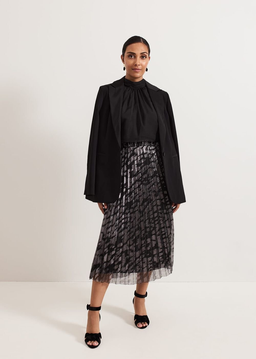 Petite Zoe Metallic Pleated Skirt Metallic