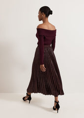 Alaina Sequin Pleated Skirt Burgundy