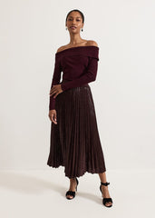 Alaina Sequin Pleated Skirt Burgundy