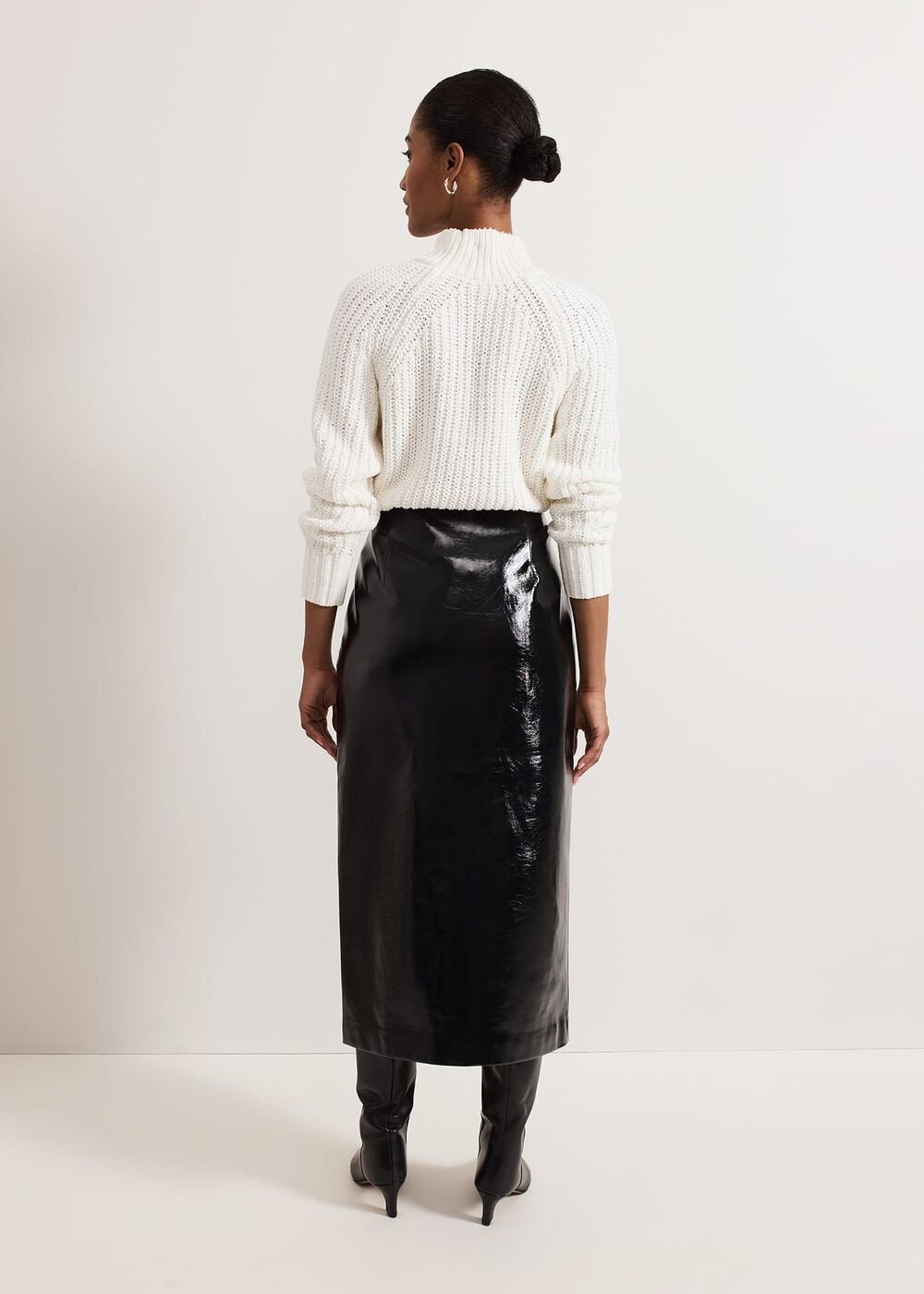Tabby Black Vinyl Pu Pencil Skirt Black