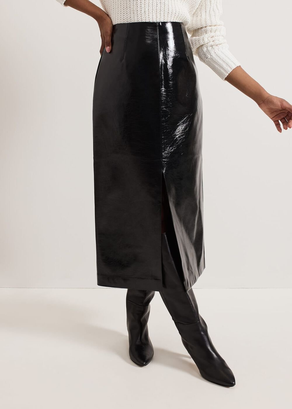 Tabby Black Vinyl Pu Pencil Skirt Black