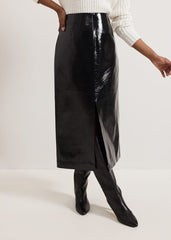 Tabby Black Vinyl Pu Pencil Skirt Black