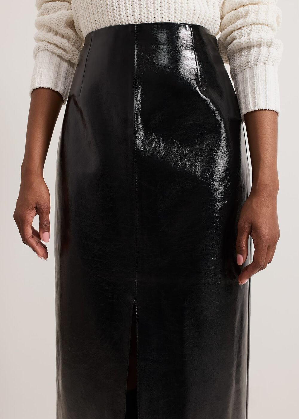 Tabby Black Vinyl Pu Pencil Skirt Black