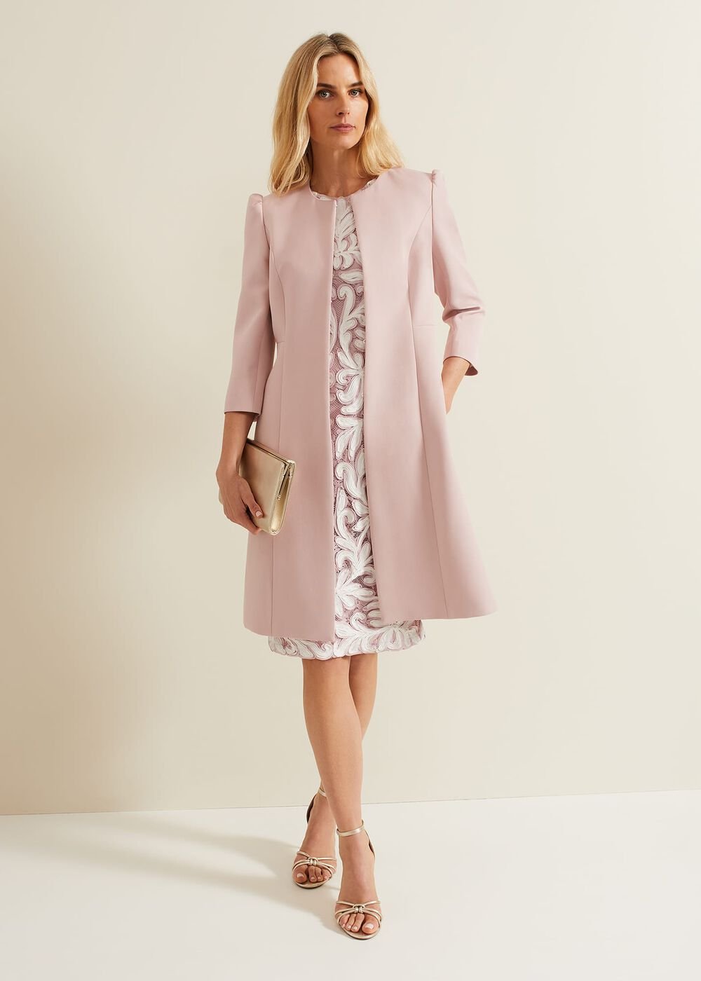 Venita Bow Long Jacket Antique Rose