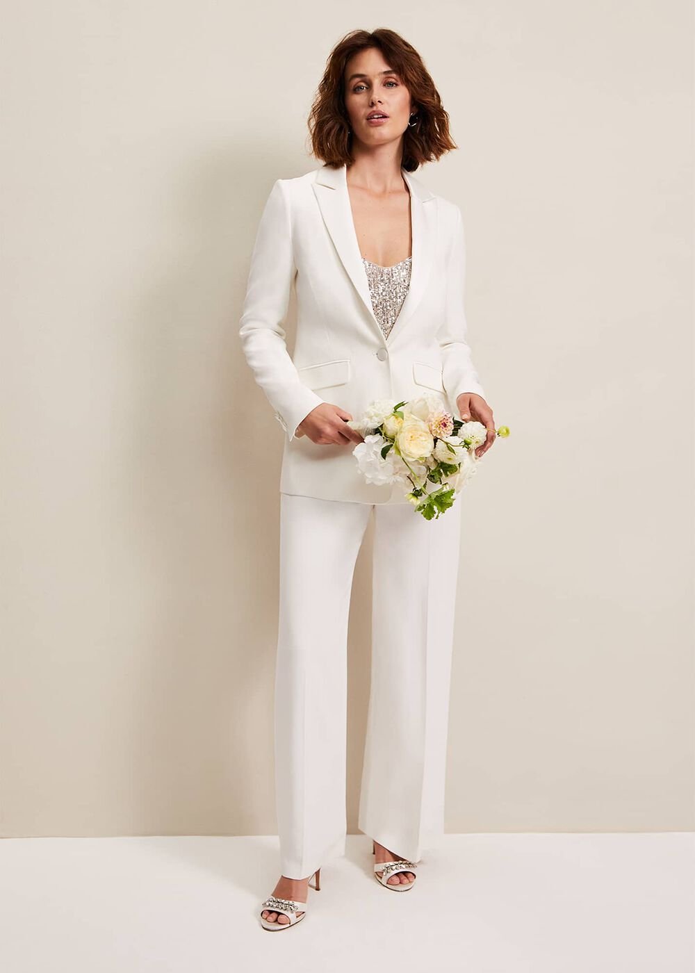 Beatriz White Satin Bridal Blazer Ivory