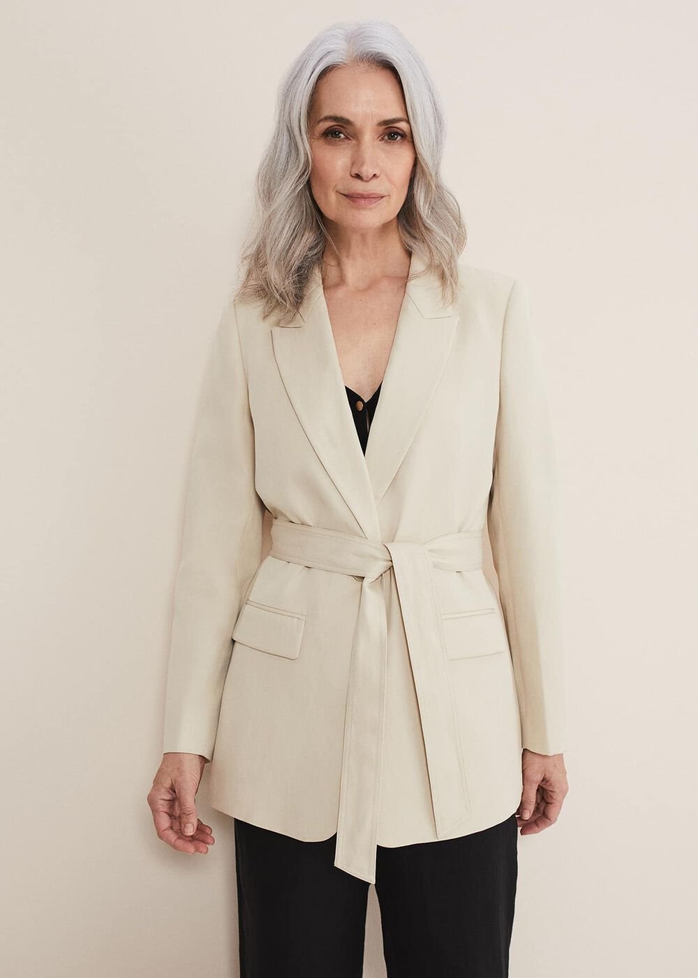 Inessa Linen Belted Blazer Stone
