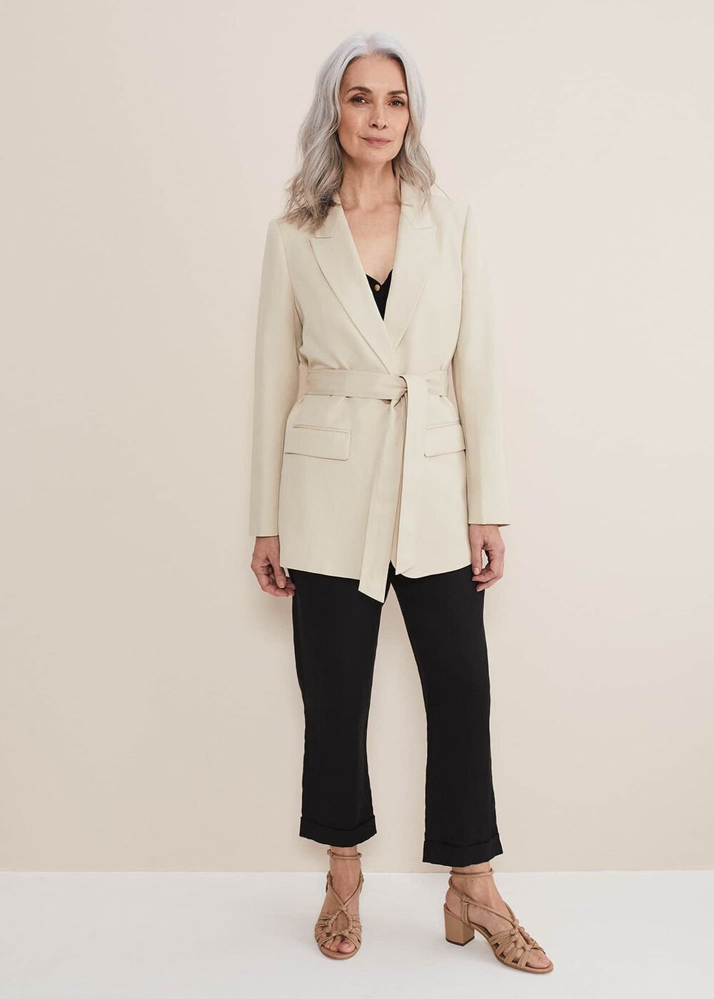Inessa Linen Belted Blazer Stone