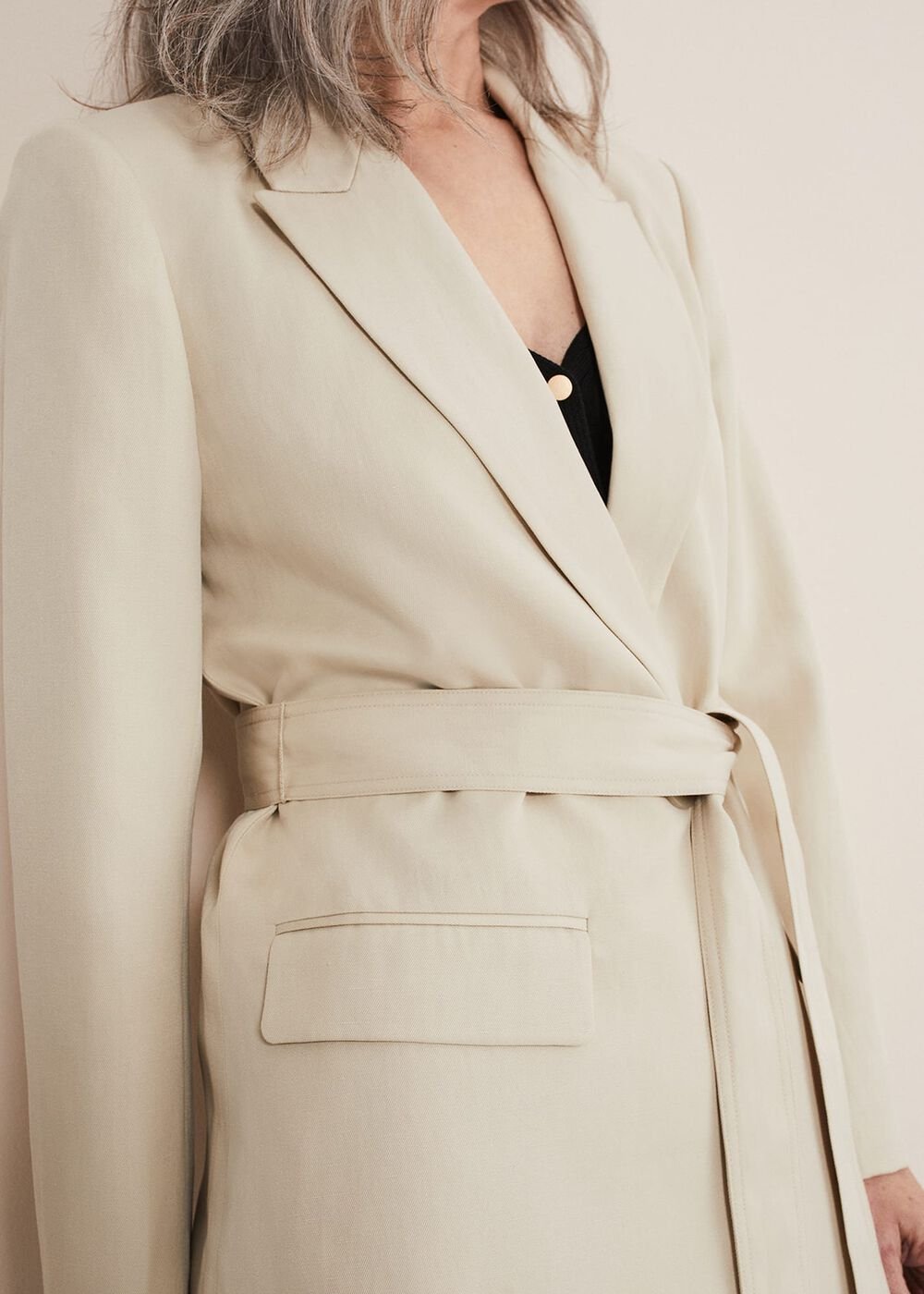 Inessa Linen Belted Blazer Stone