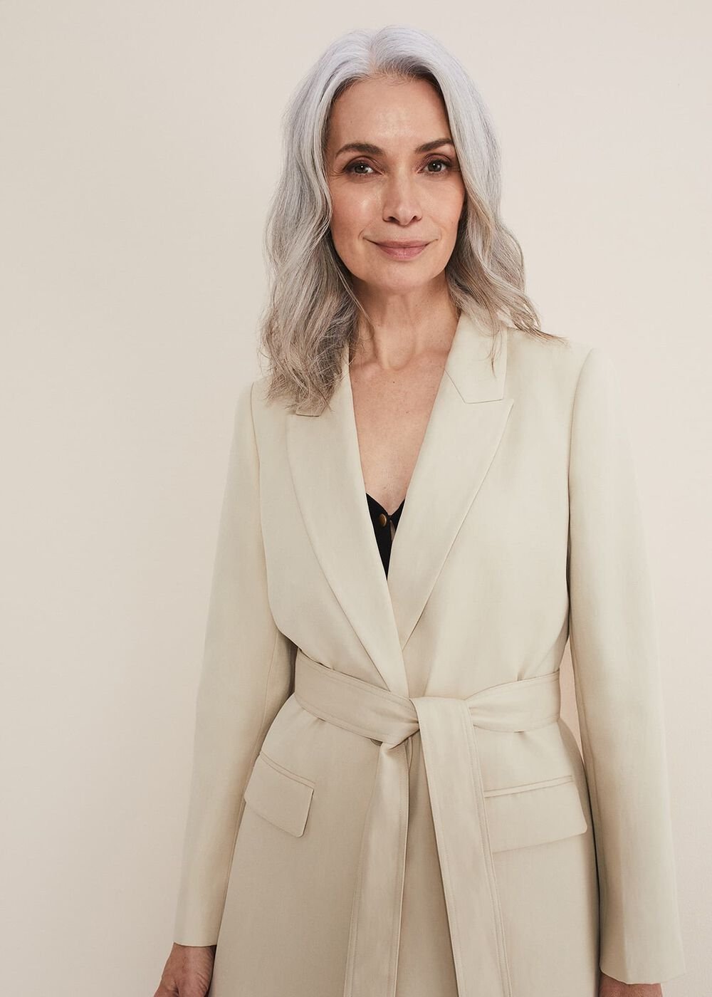 Inessa Linen Belted Blazer Stone