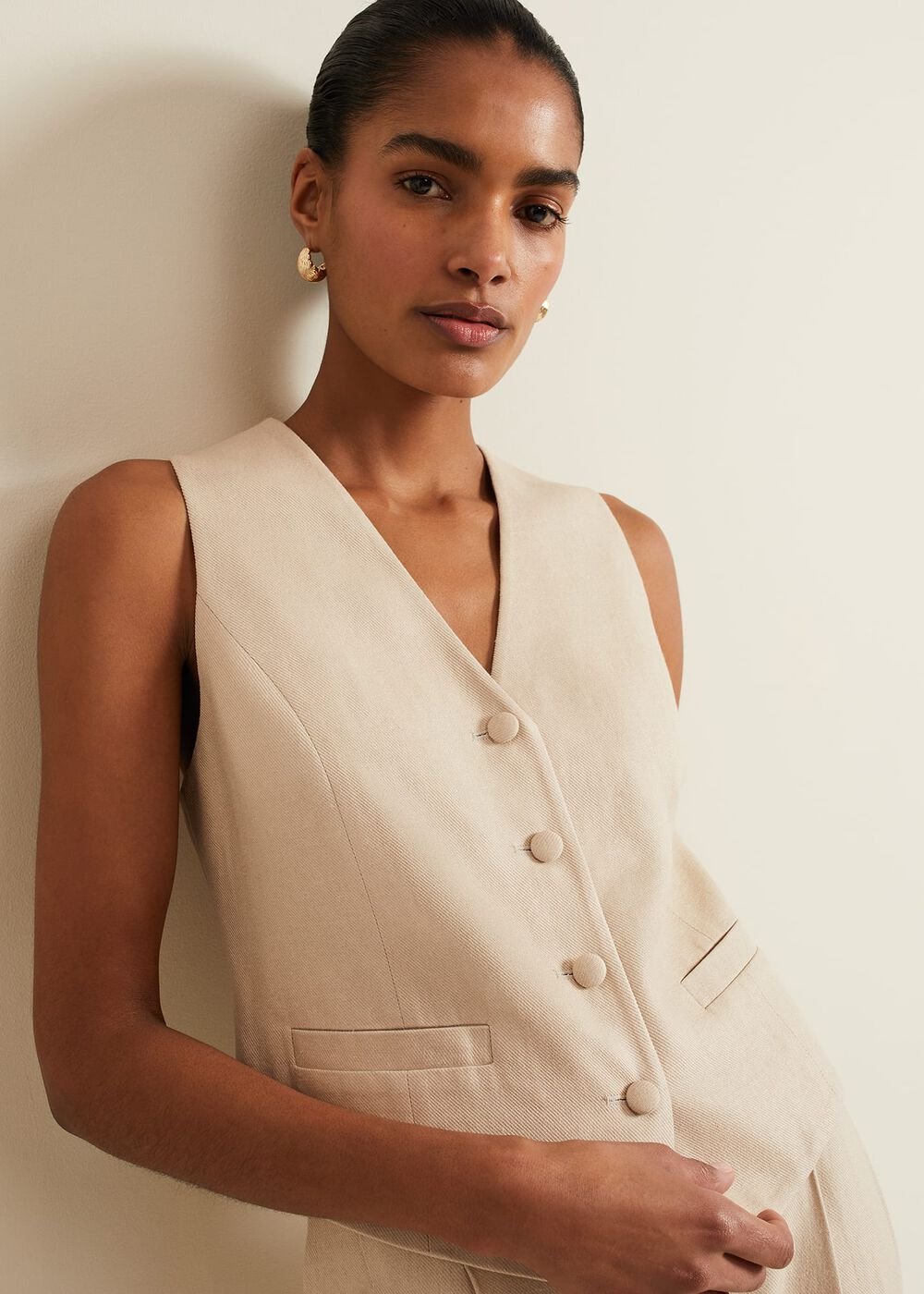 Addison Linen Waistcoat Stone