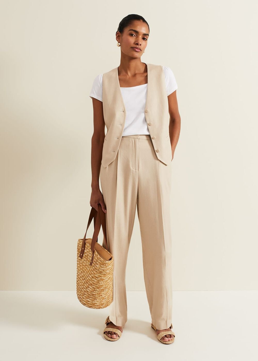 Addison Linen Waistcoat Stone
