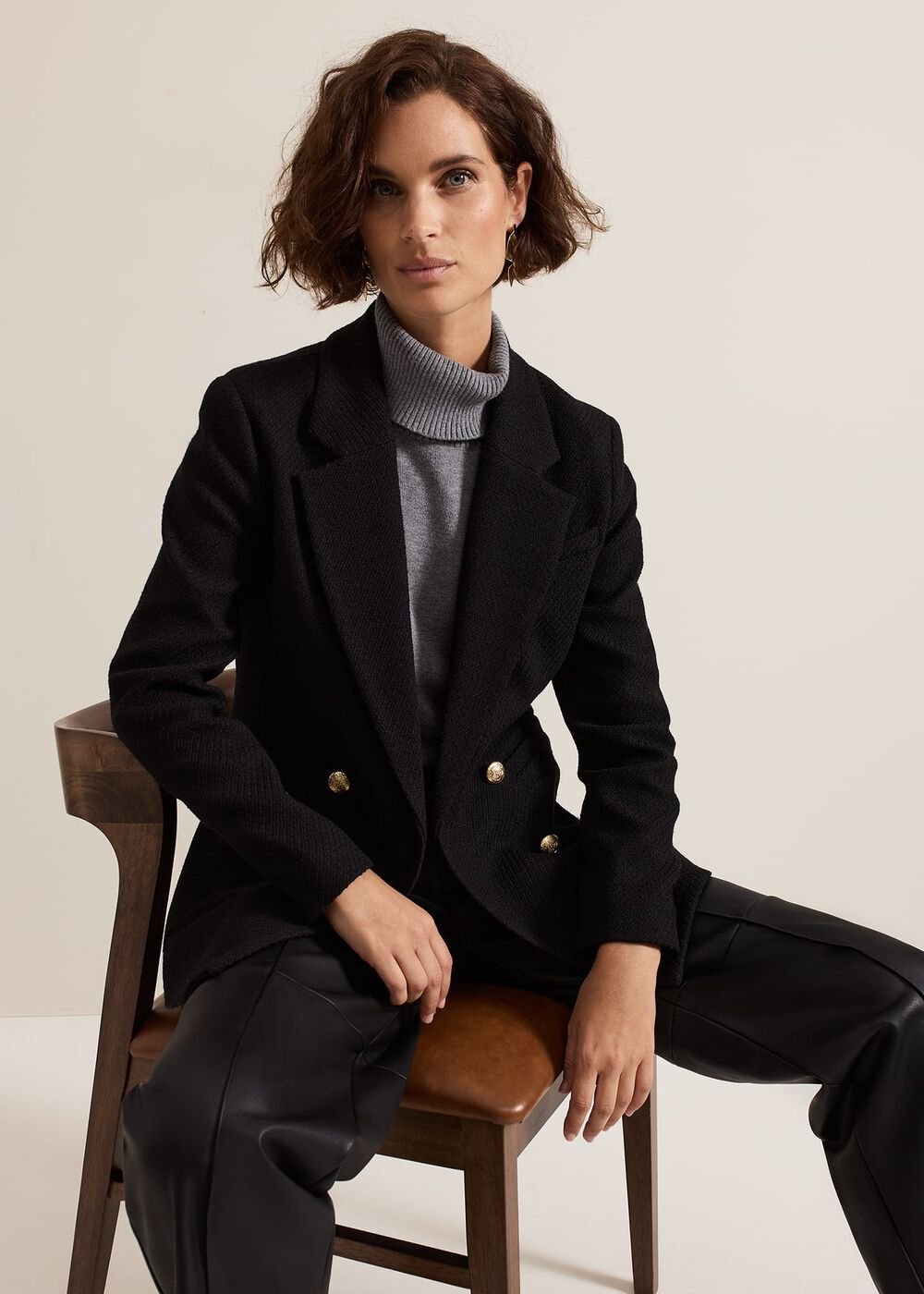 Kiana Boucle Longline Blazer Black