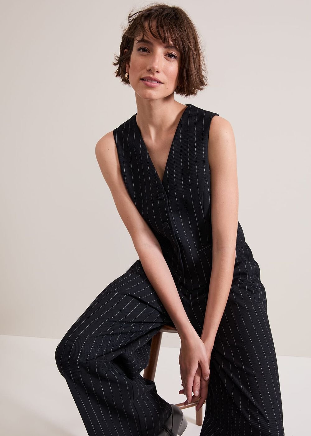 Pia Pinstripe Waistcoat Navy