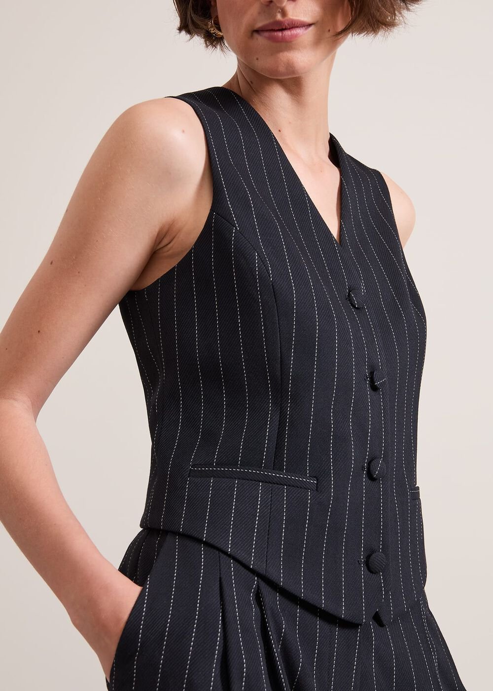 Pia Pinstripe Waistcoat Navy